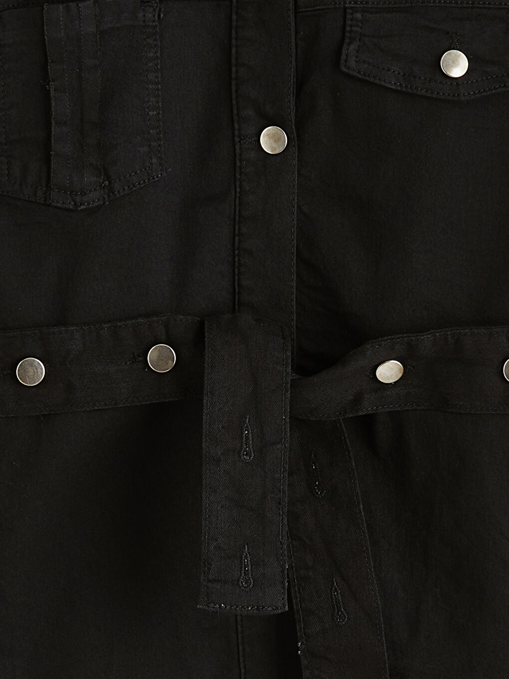 Siyah Gömlek Yaka Kemerli Kadın Jean Yelek-5