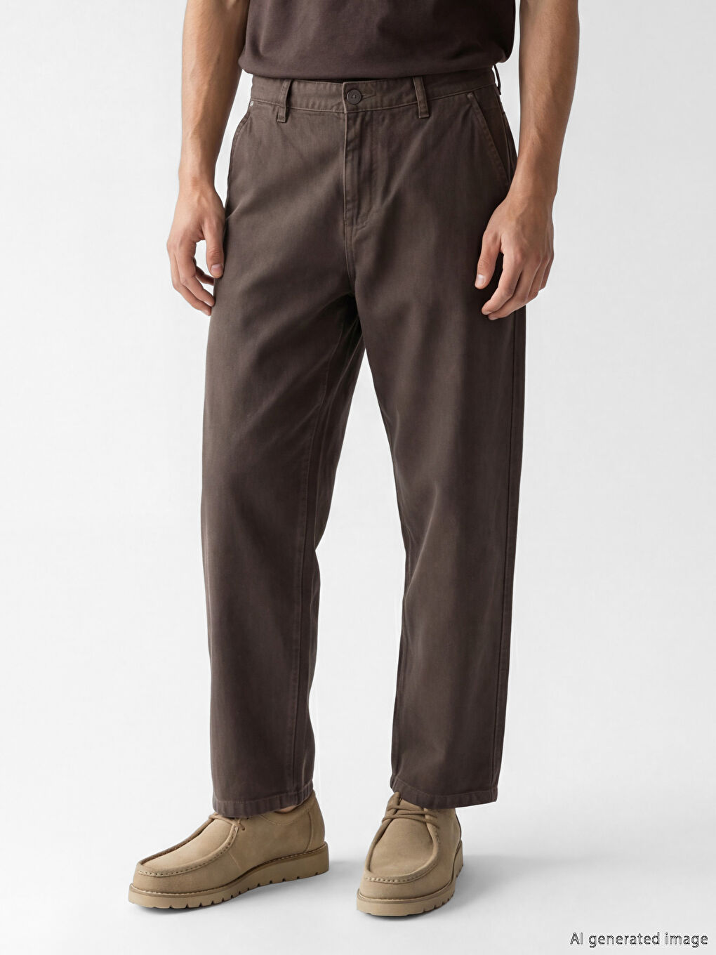 Kahverengi Rahat Kalıp Erkek Pantolon-1