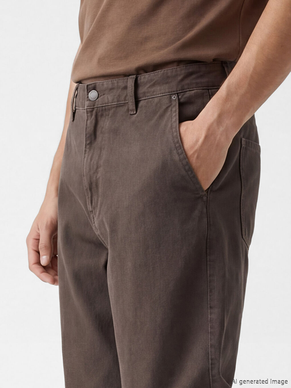 Kahverengi Rahat Kalıp Erkek Pantolon-2