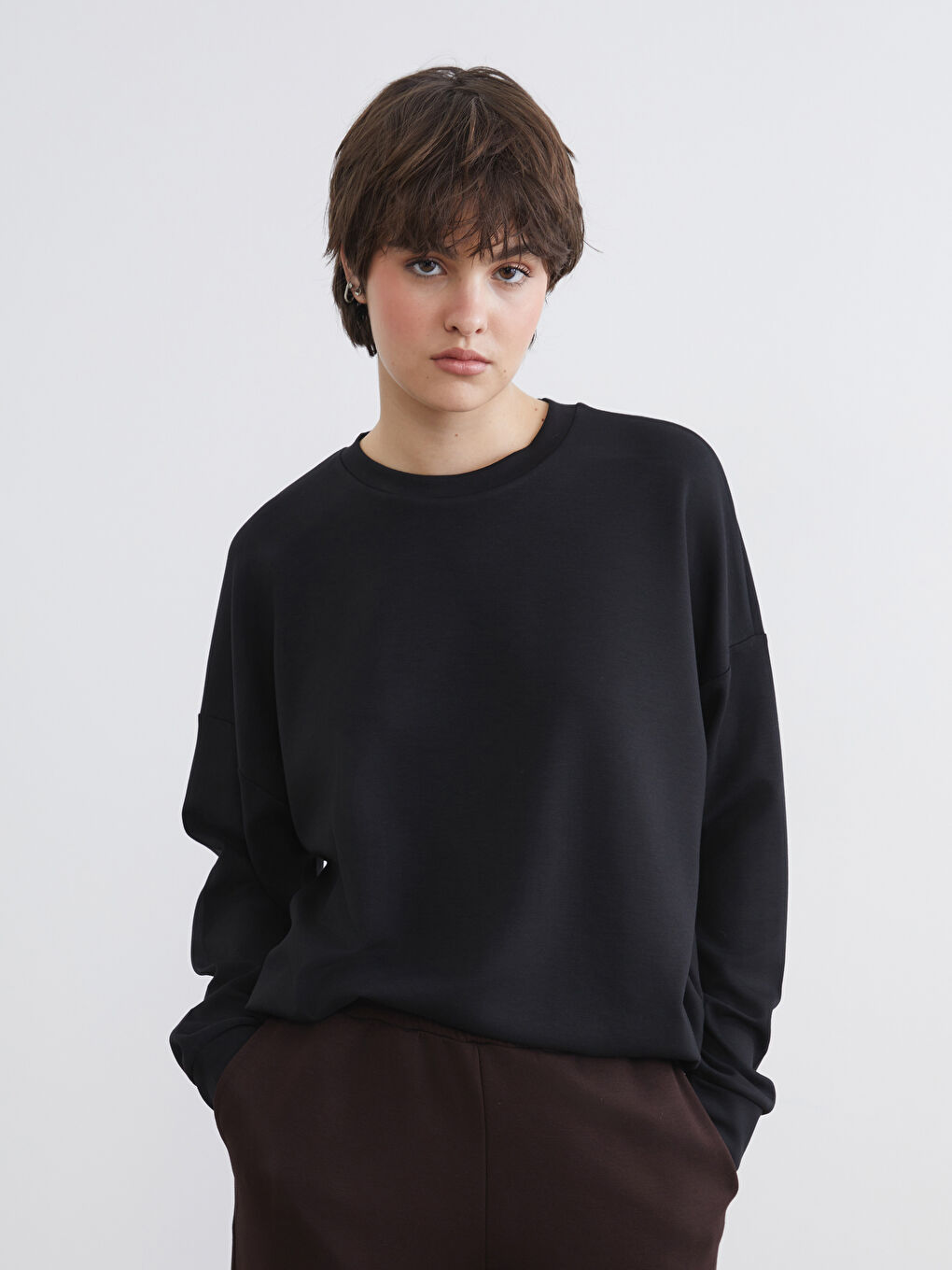 Siyah Soft Touch Oversize Kadın Sweatshirt