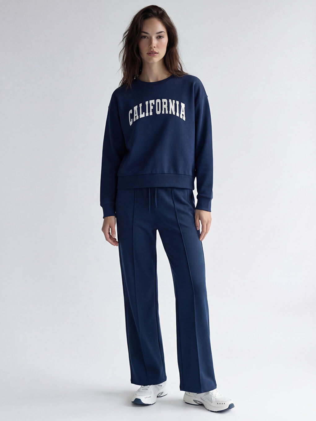 Lacivert Soft Touch Oversize Kadın Sweatshirt	-1