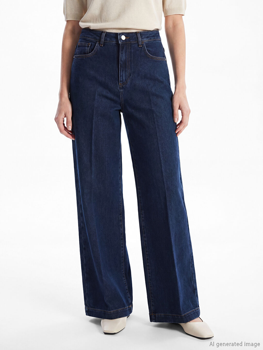 İndigo Wideleg Kadın Jean Pantolon-1
