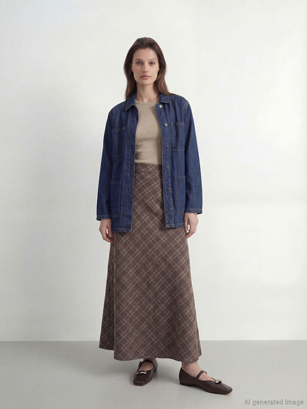 İndigo Gömlek Yaka Beli Kuşaklı Kadın Jean Ceket-1