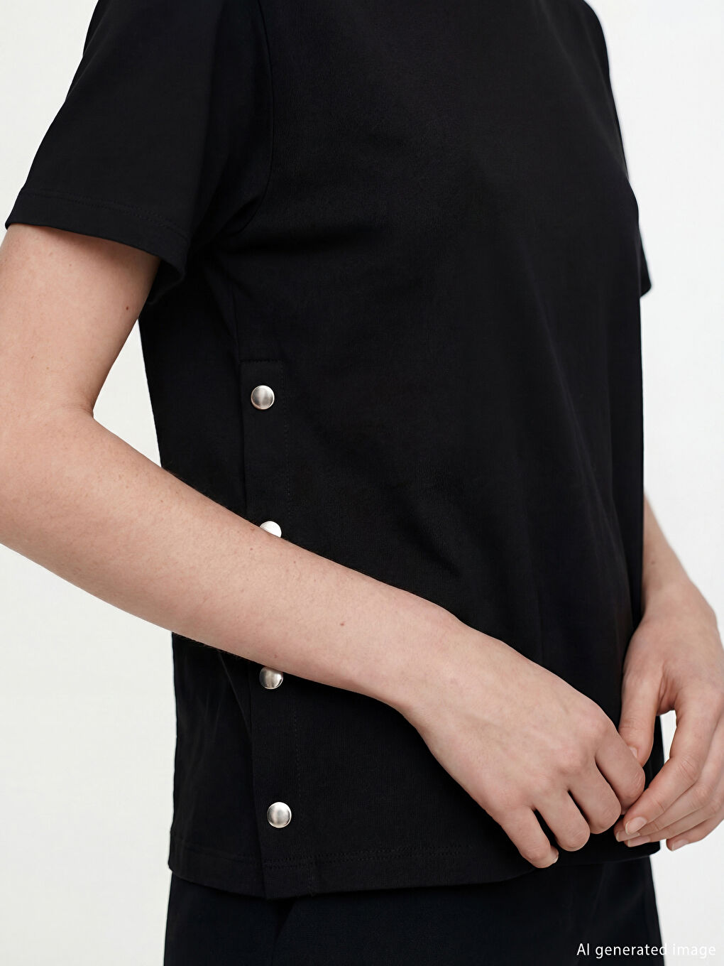 Siyah Bisiklet Yaka Çıtçıtlı Bluz-2