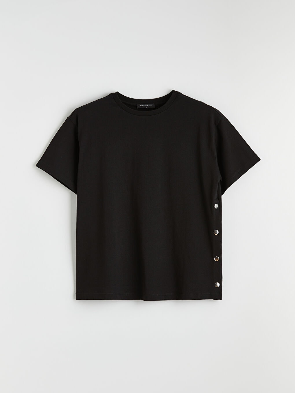 Siyah Bisiklet Yaka Çıtçıtlı Bluz