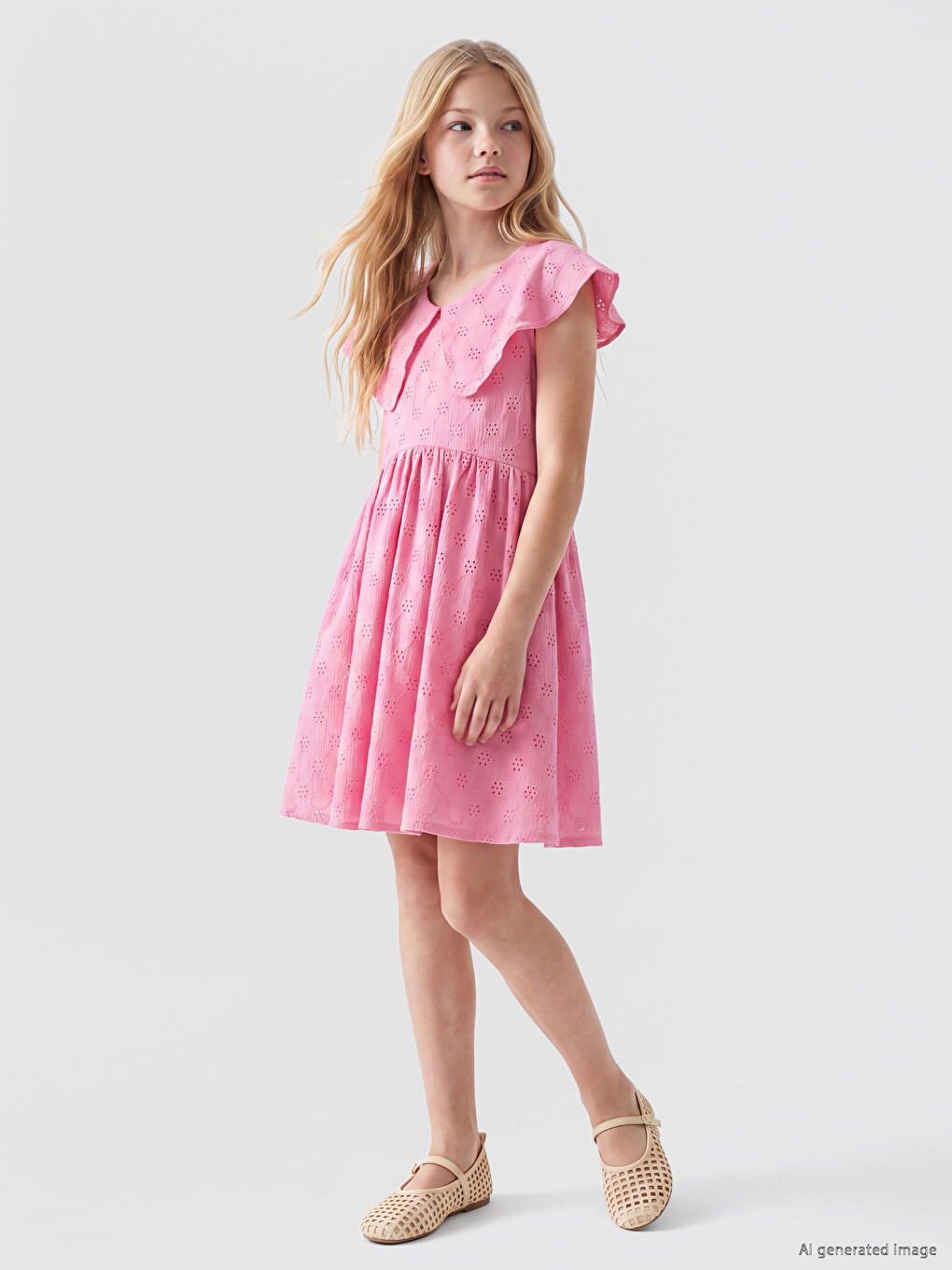 Peter Pan Collar Embroidered Girls' Dress-1