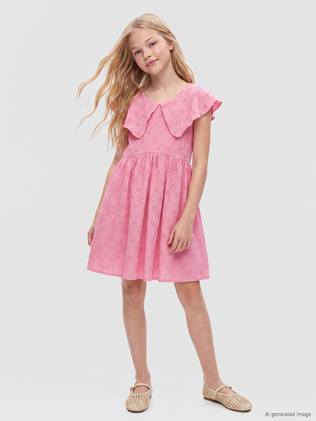 Peter Pan Collar Embroidered Girls' Dress-2