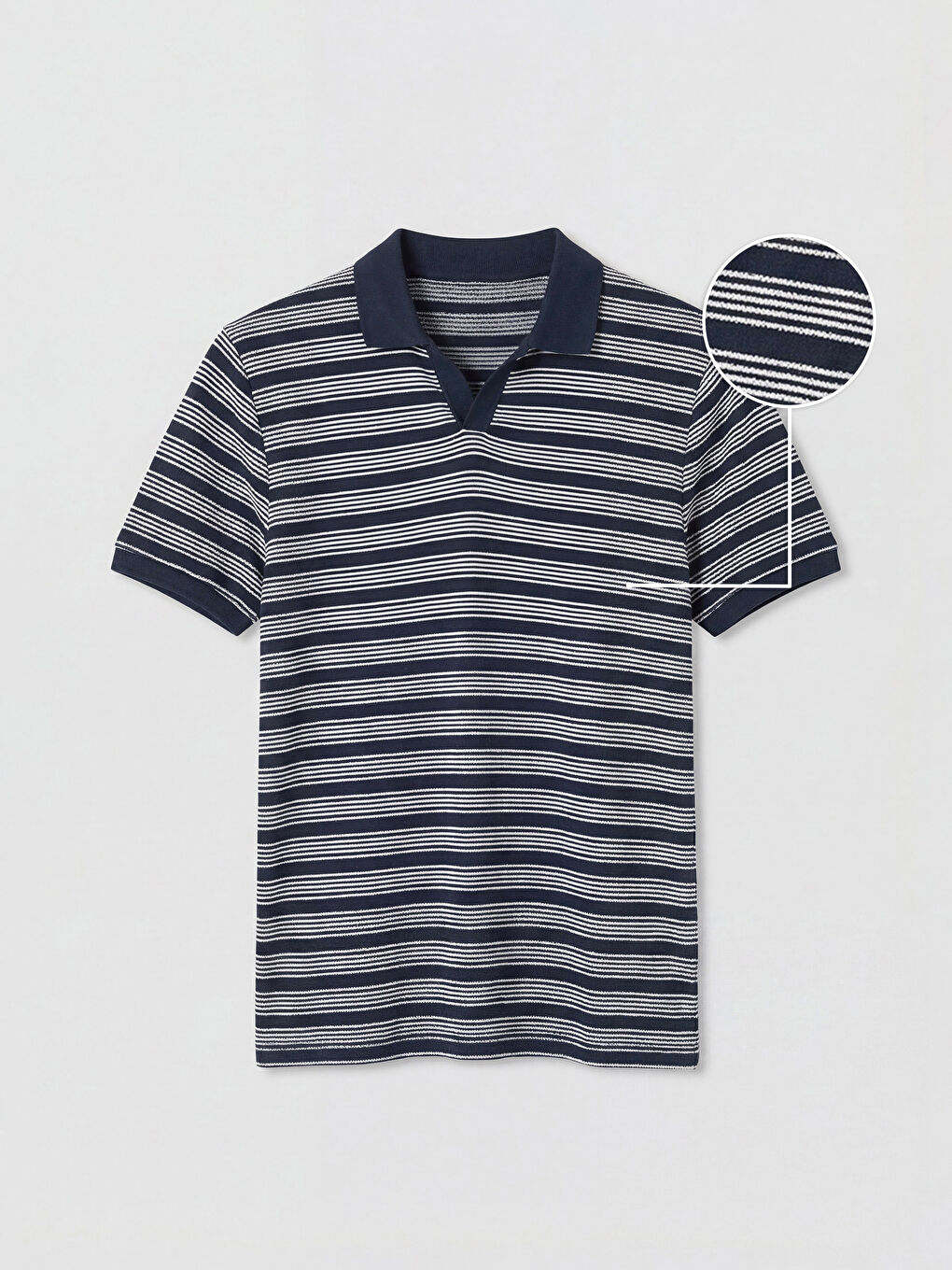 Lacivert Polo Yaka Çizgili Erkek Triko Tişört
