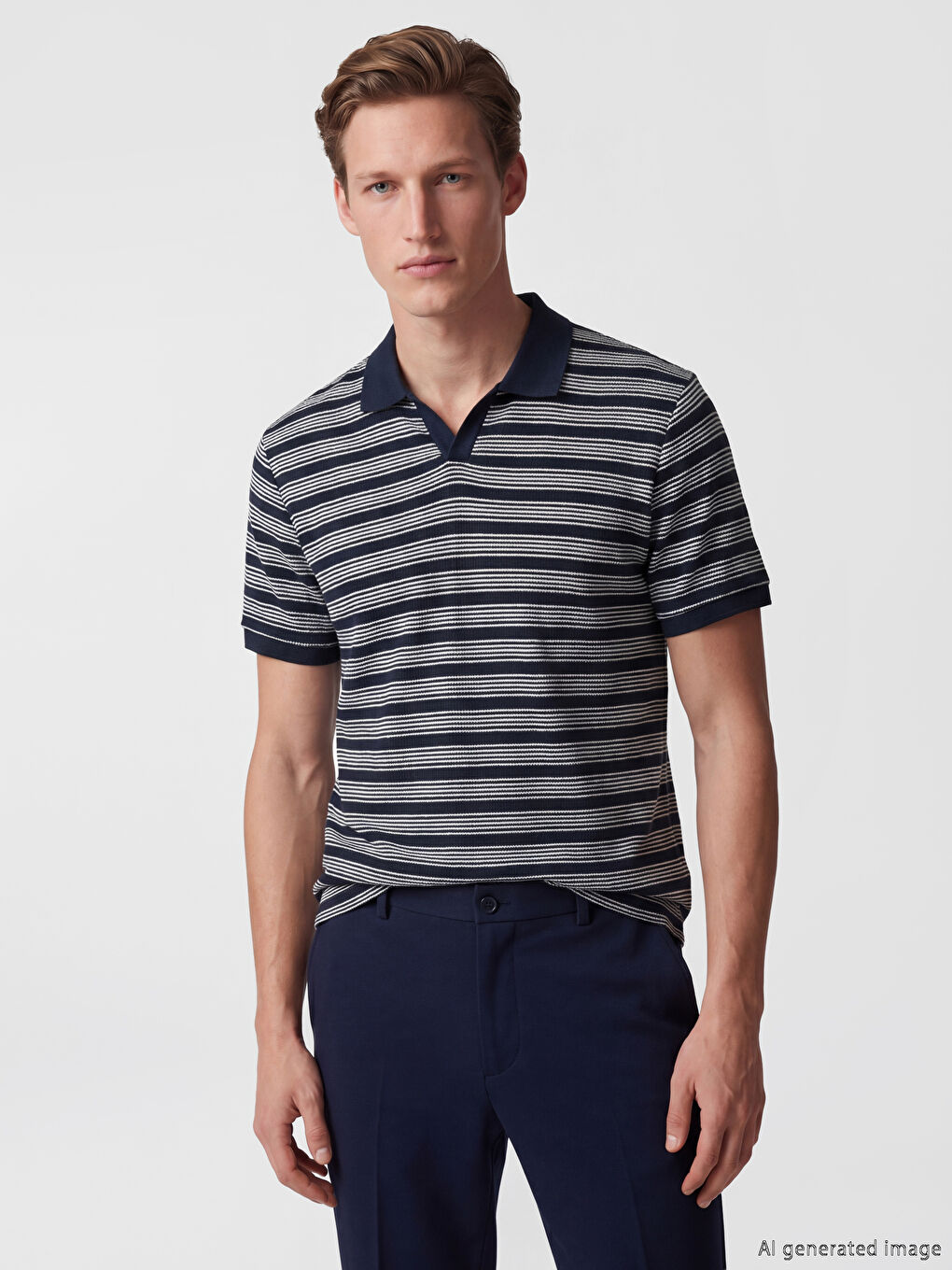 Polo Collar Striped Men's Knitwear T-Shirt