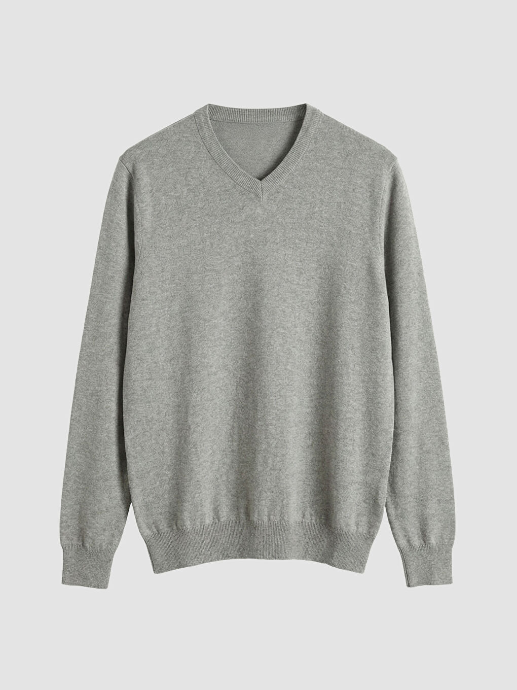 Gri V Yaka Erkek Triko Kazak-4