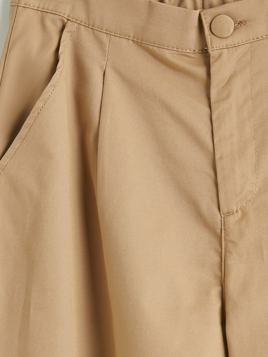 Bej Mom Fit Kız Çocuk Pileli Pantolon-3