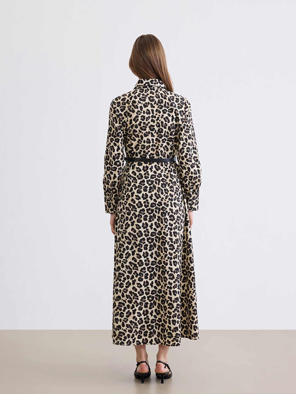 Leopard Print Belted Poplin Shirt Dress-3