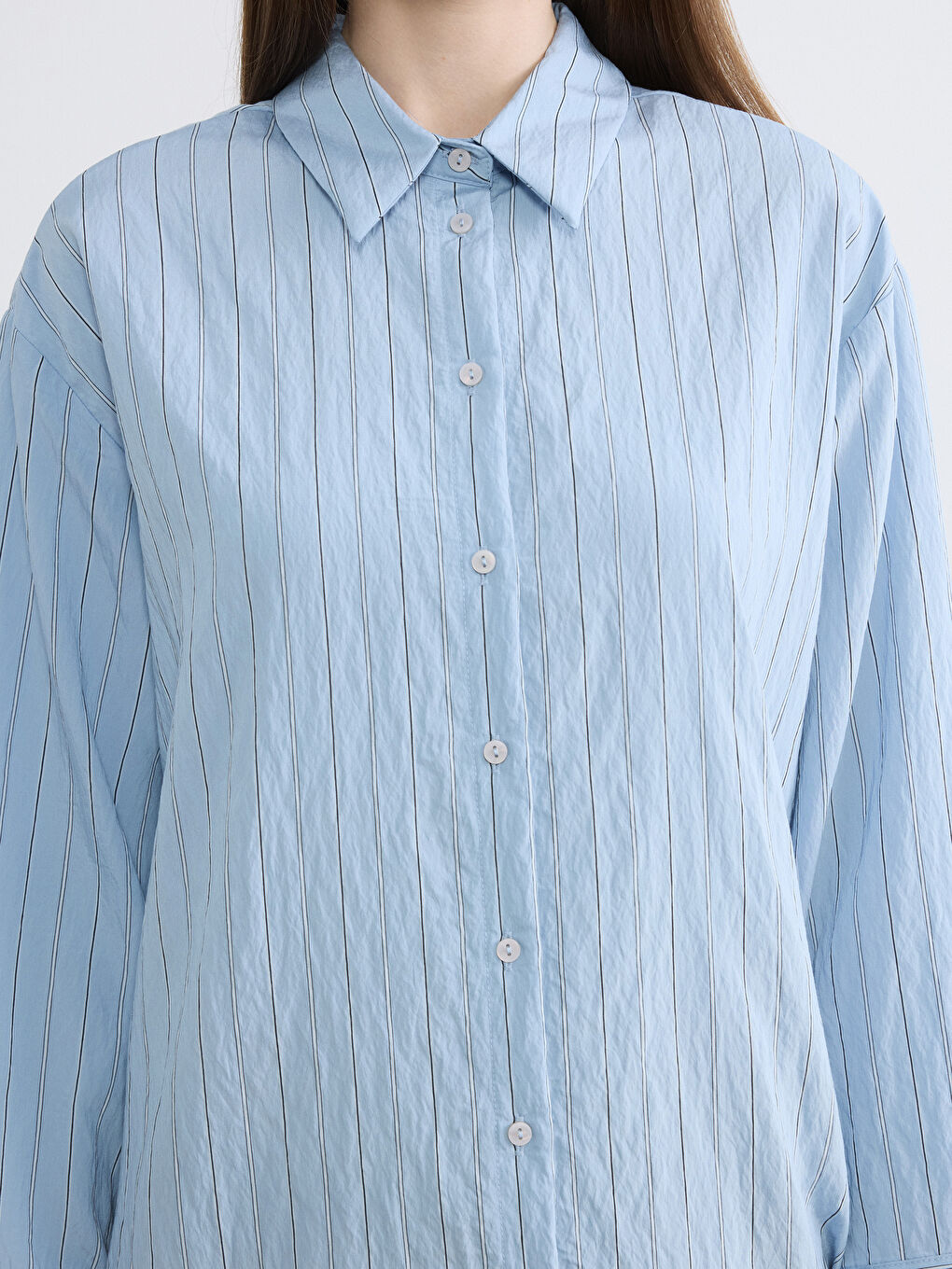 Mavi Çizgili Kadın Gömlek Tunik-2