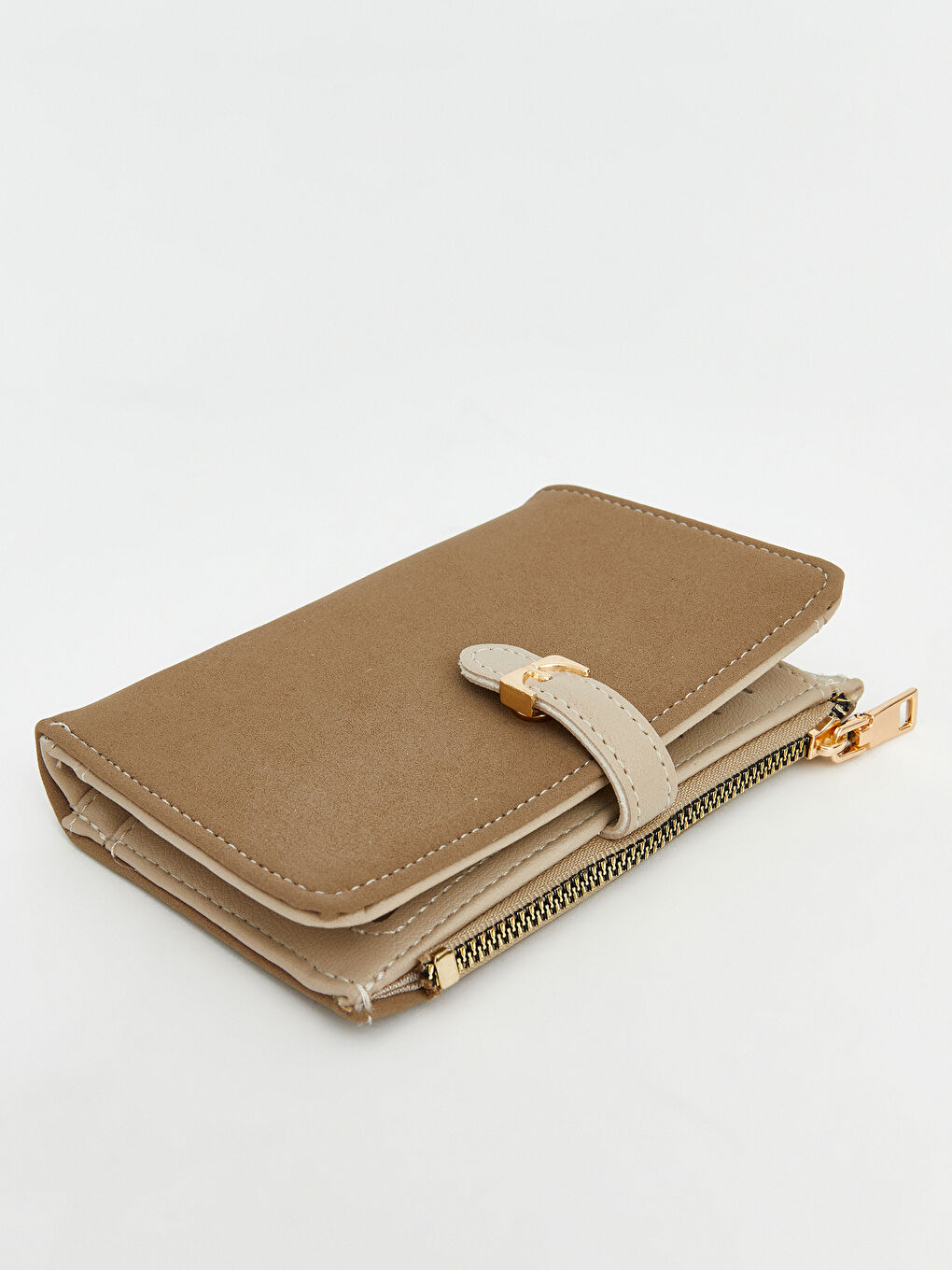 Bej Süet Görünümlü Kadın Cüzdan-1