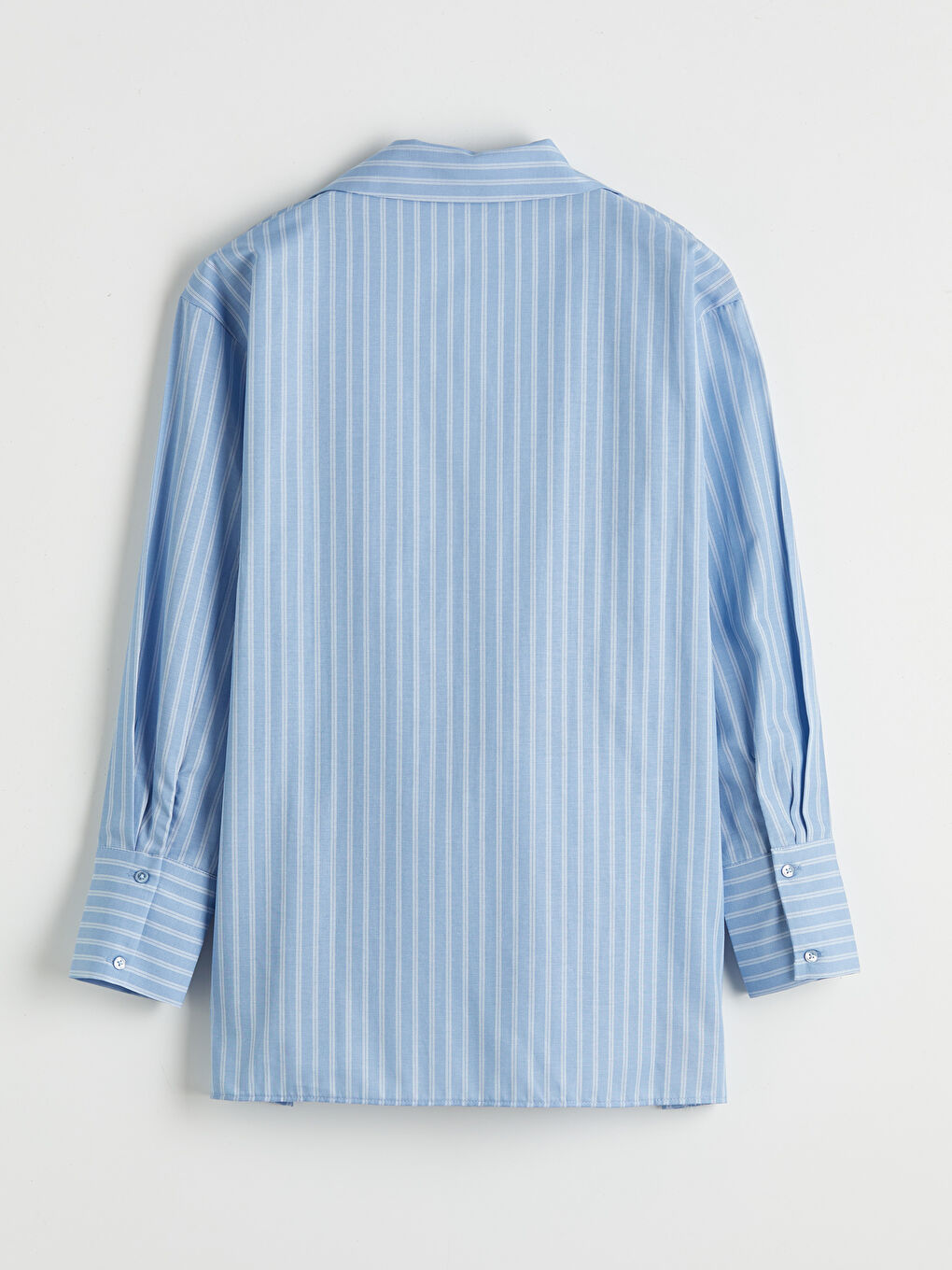 Mavi Kruvaze Yaka Çizgili Poplin Kadın Tunik-1