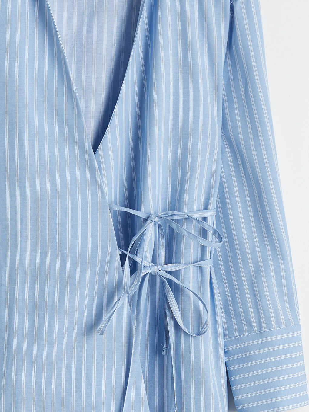 Mavi Kruvaze Yaka Çizgili Poplin Kadın Tunik-2