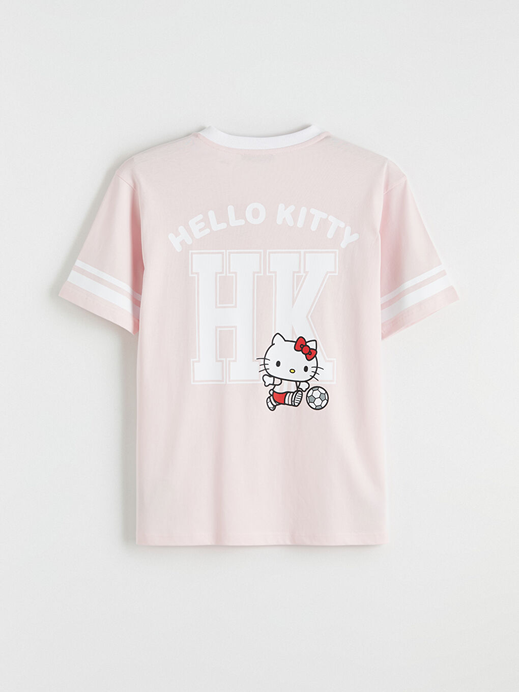 Pembe V Yaka Hello Kitty Baskılı Oversize Kadın Tişört-2