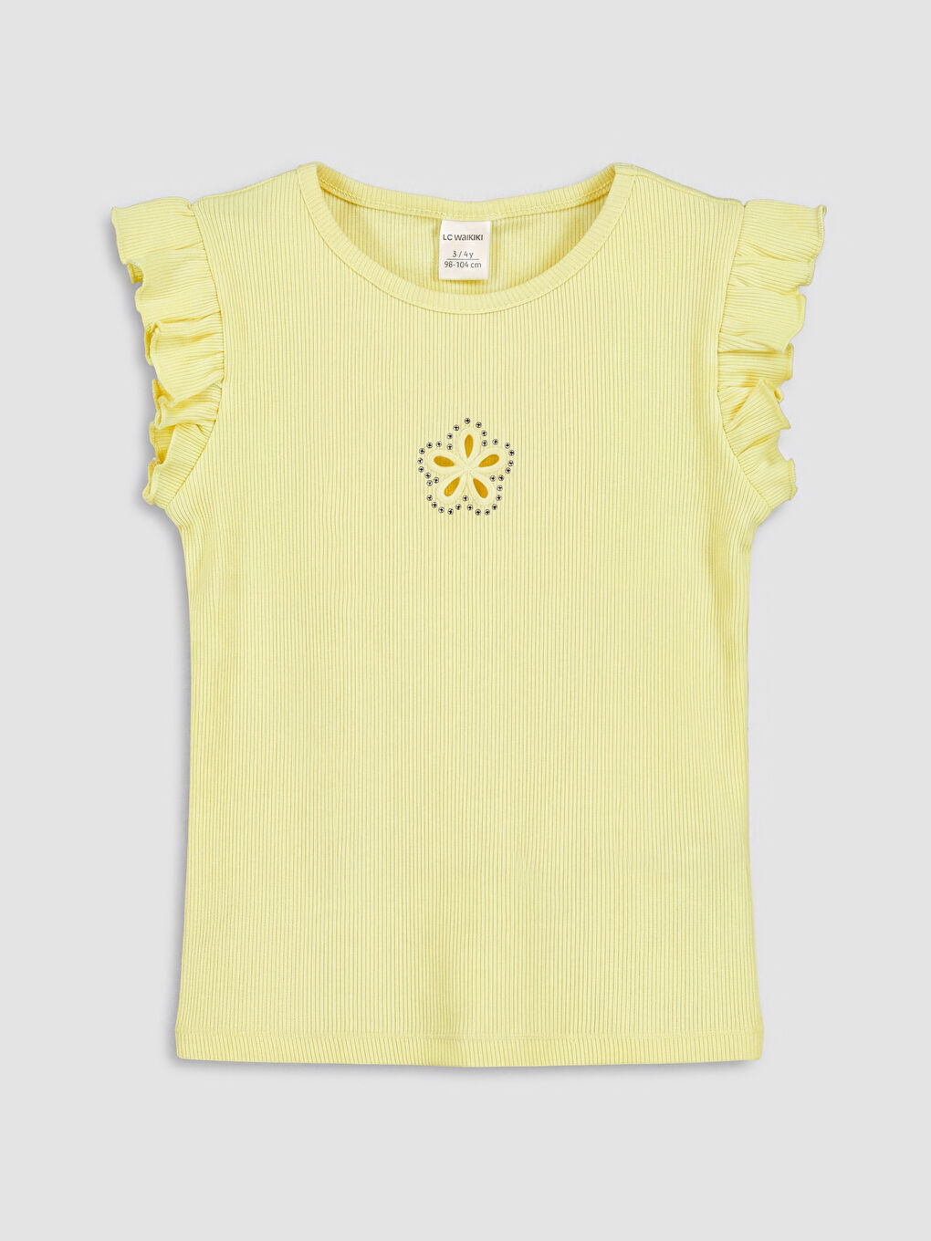 Sarı Bisiklet Yaka Nakışlı Kız Çocuk Atlet