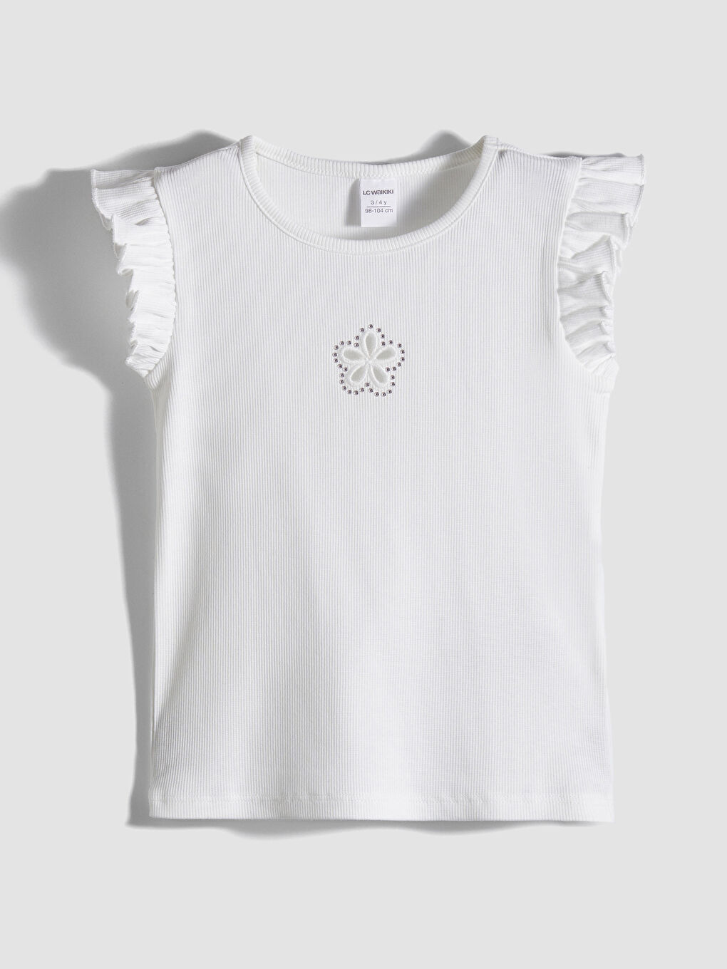 Ekru Bisiklet Yaka Taşlı Kız Çocuk Atlet-1