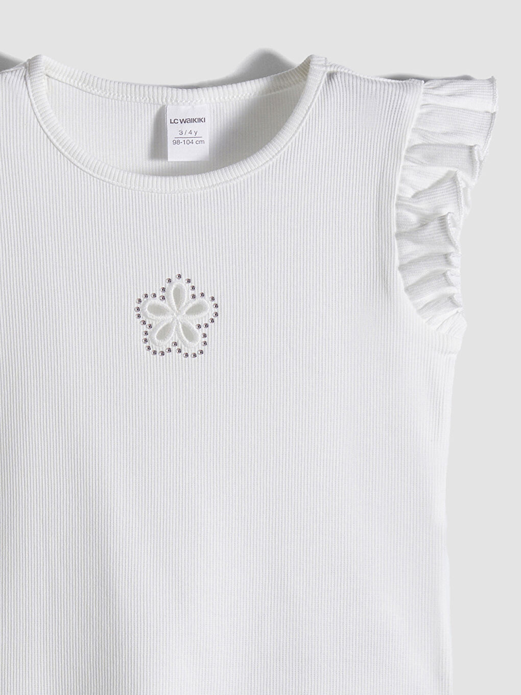 Ekru Bisiklet Yaka Taşlı Kız Çocuk Atlet-3