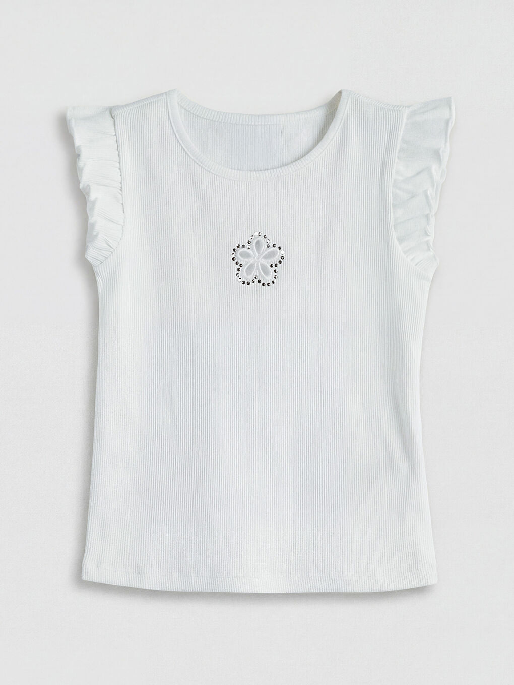 Beyaz Bisiklet Yaka Taşlı Kız Çocuk Atlet