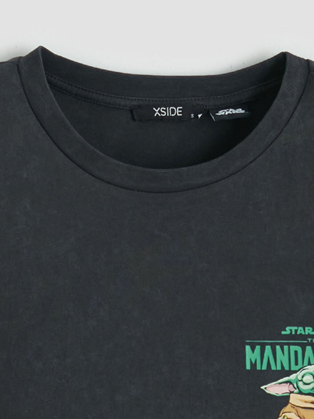 Antrasit Bisiklet Yaka The Mandalorian Baskılı Kadın Tişört-2