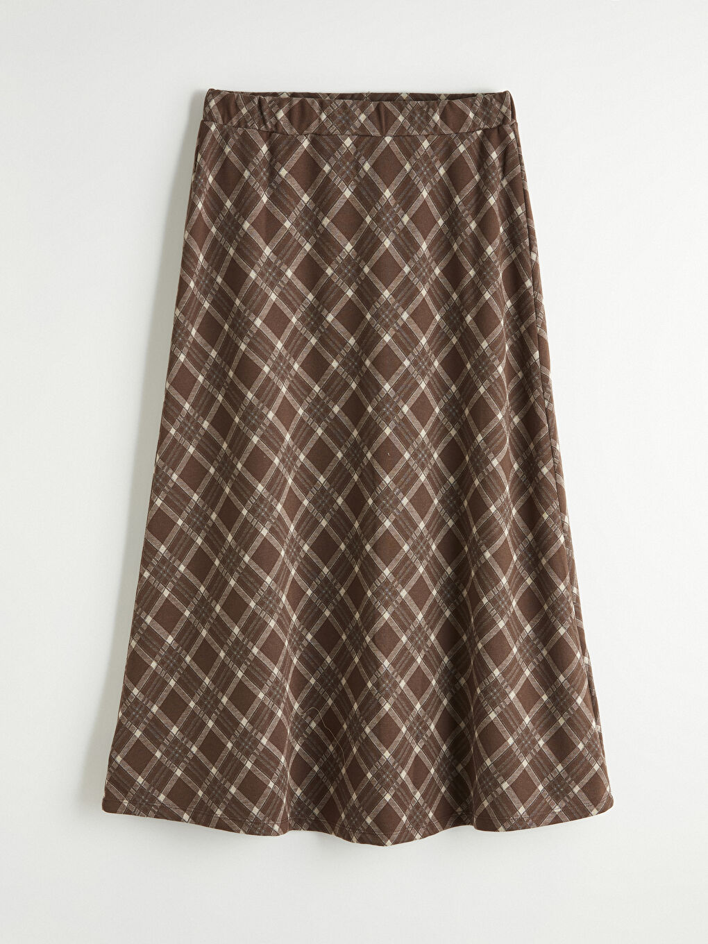 Kahverengi Beli Lastikli Ekose Kloş Etek