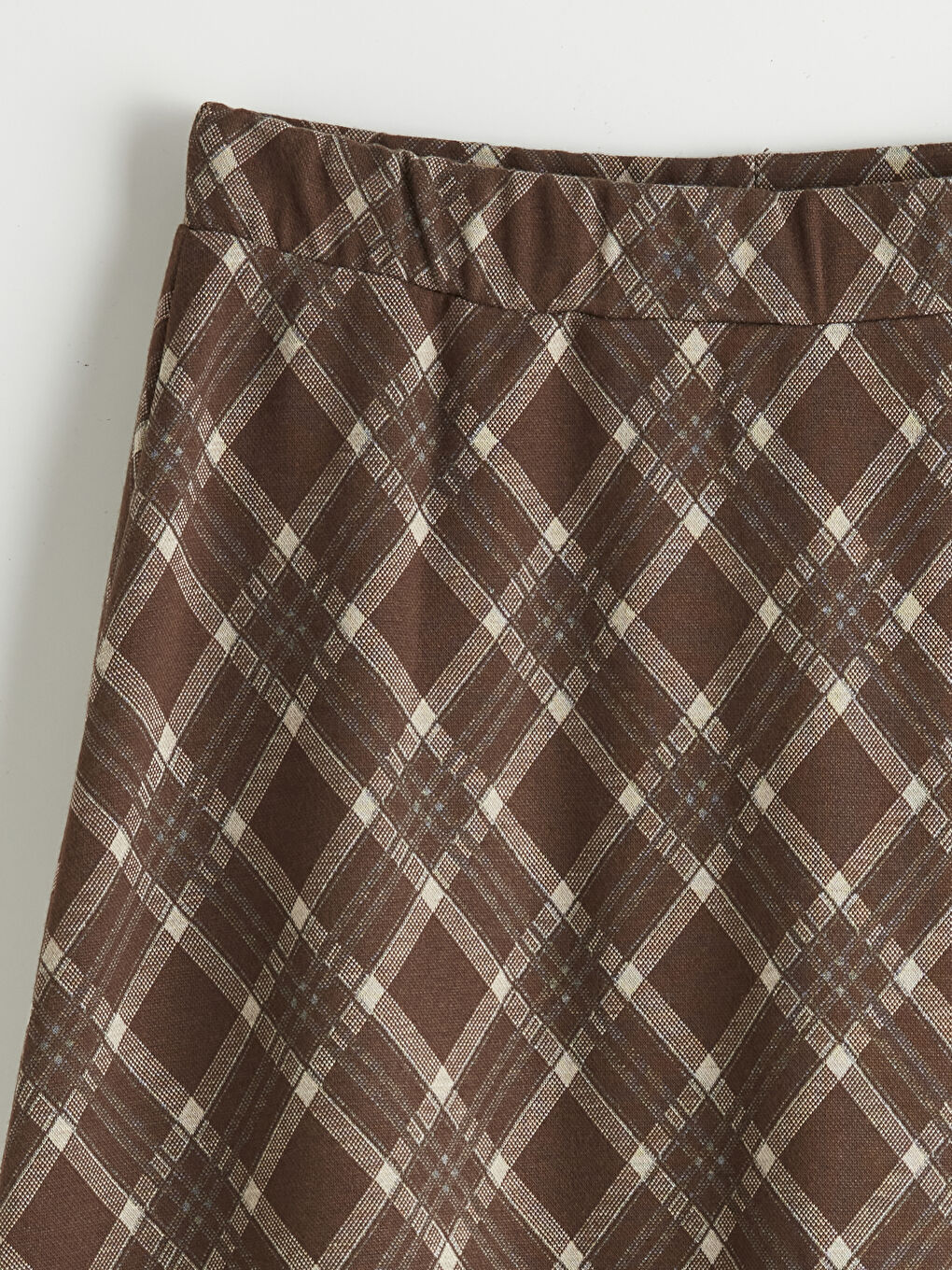 Kahverengi Beli Lastikli Ekose Kloş Etek-1