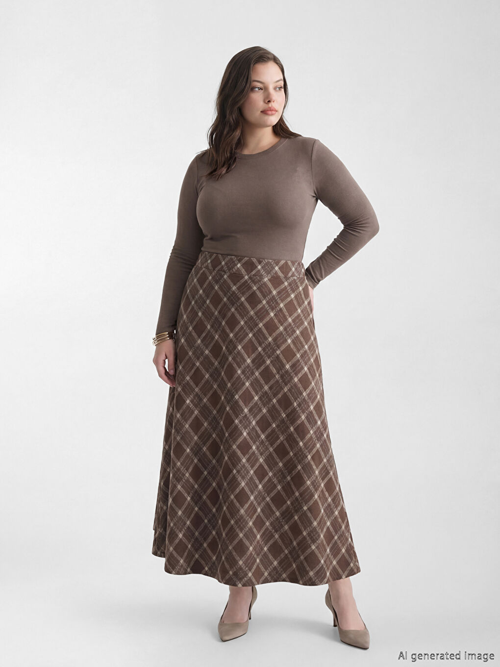 Elastic Waist Plaid Flared Skirt-1