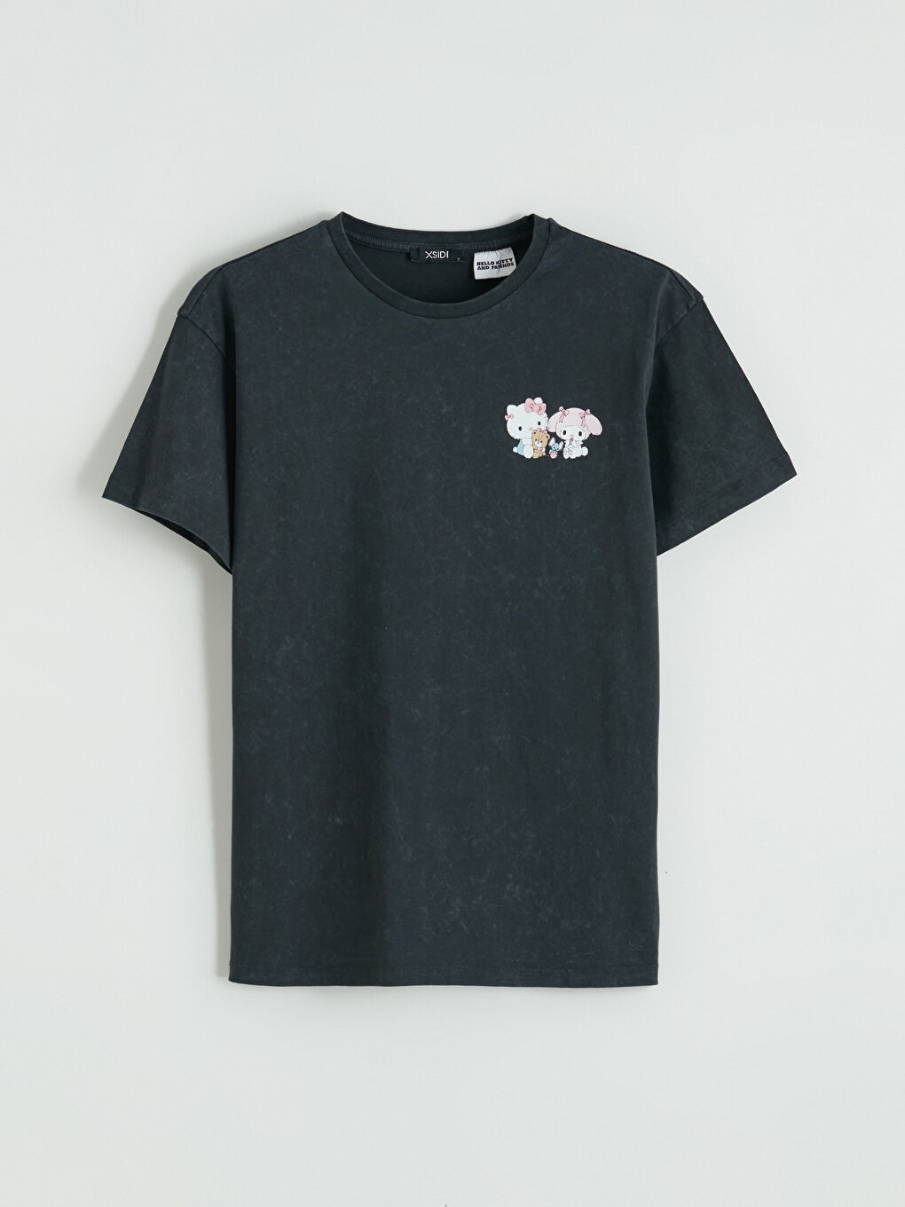 Antrasit Bisiklet Yaka Hello Kitty Baskılı Kadın Tişört