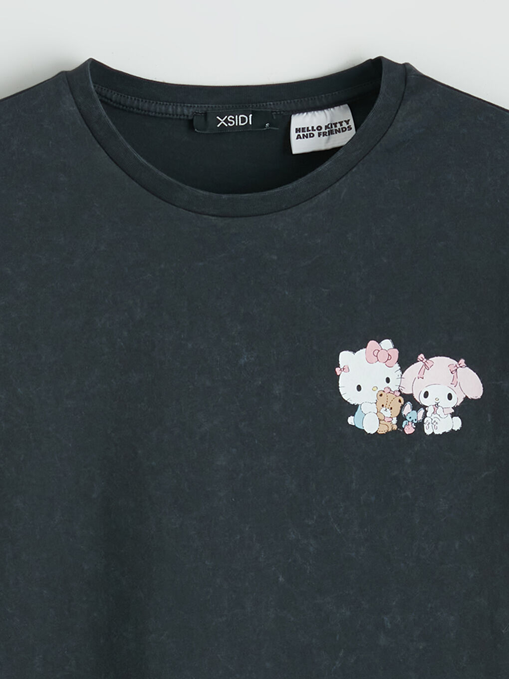 Antrasit Bisiklet Yaka Hello Kitty Baskılı Kadın Tişört-1