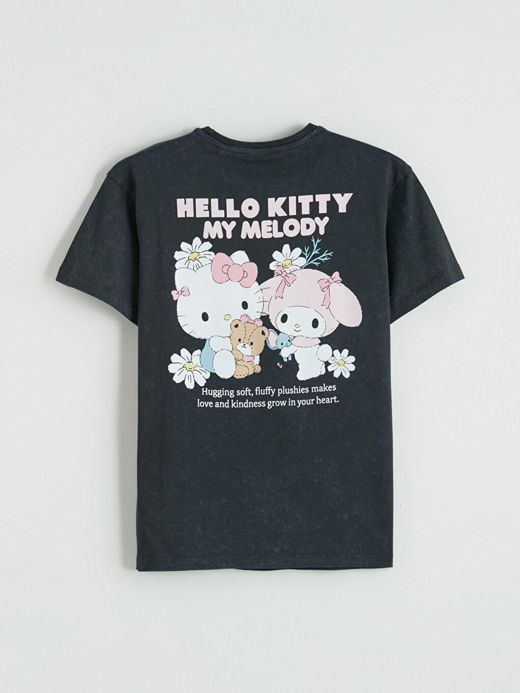 Antrasit Bisiklet Yaka Hello Kitty Baskılı Kadın Tişört-2