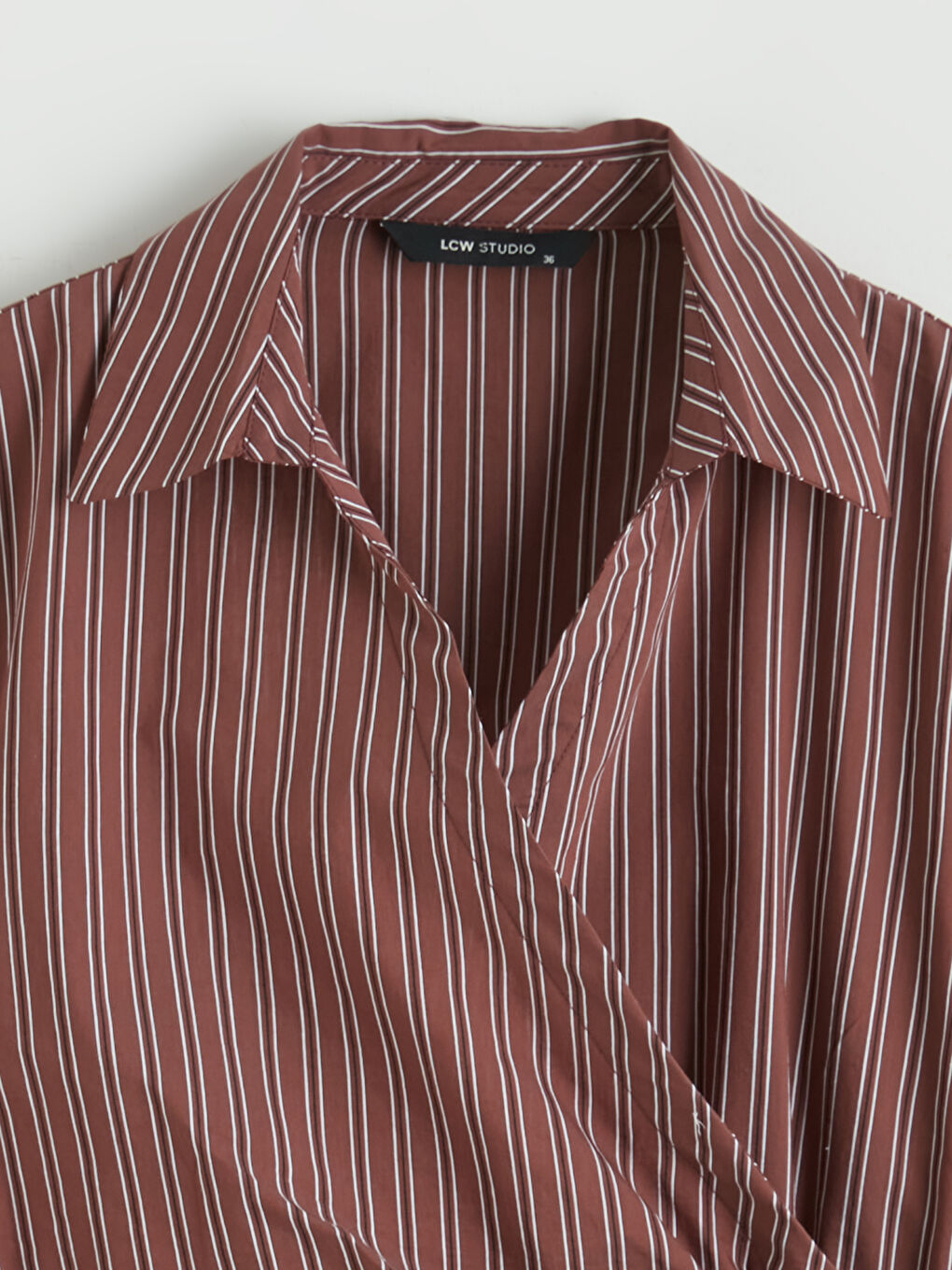 Bordo Kruvaze Yaka Çizgili Büzgülü Bluz-2