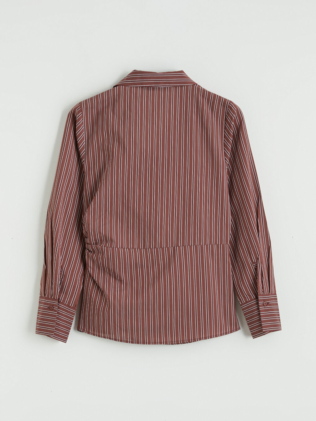 Bordo Kruvaze Yaka Çizgili Büzgülü Bluz-3