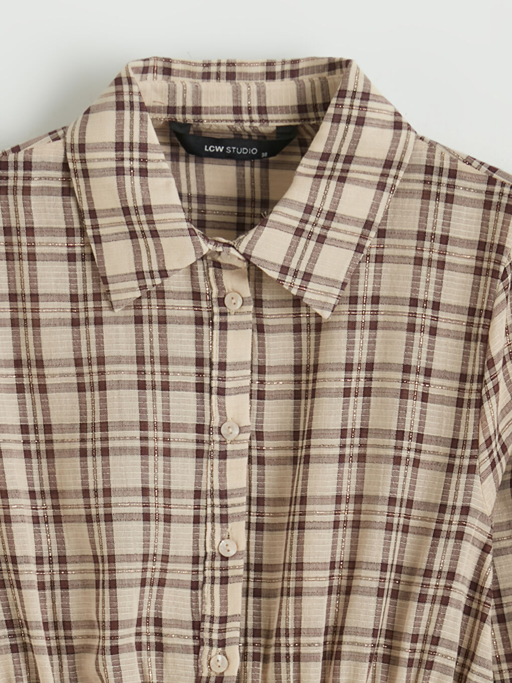 Καρό Πουκάμισο Ελαφρού Ραβδωτού Υφάσματος για Γυναίκες-5