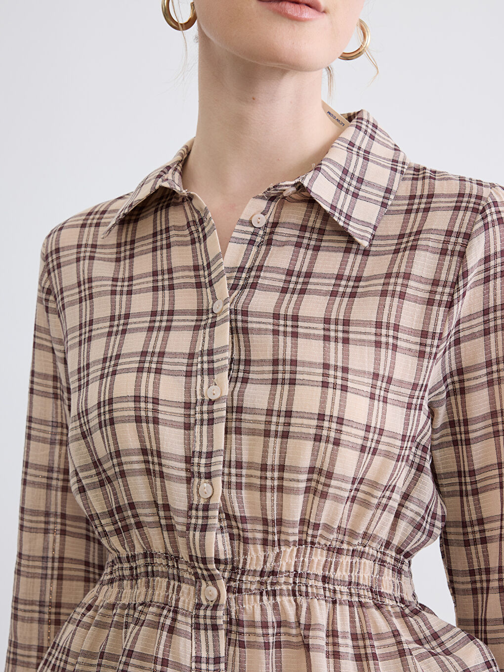 Καρό Πουκάμισο Ελαφρού Ραβδωτού Υφάσματος για Γυναίκες-2