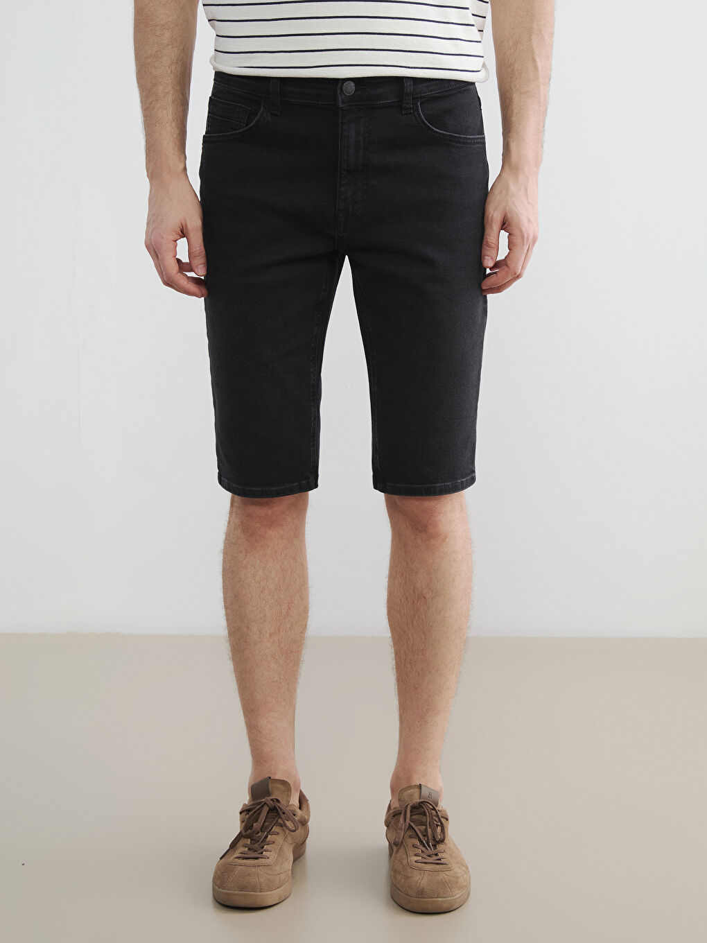 Siyah Süper Skinny Fit Erkek Jean Şort-1