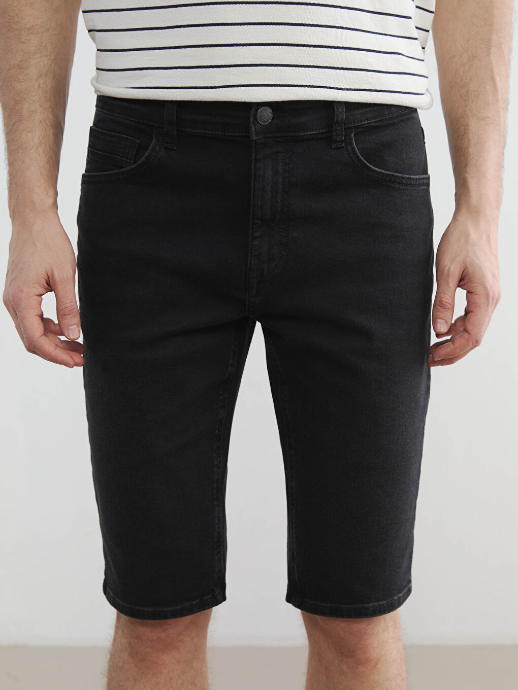 Siyah Süper Skinny Fit Erkek Jean Şort-2