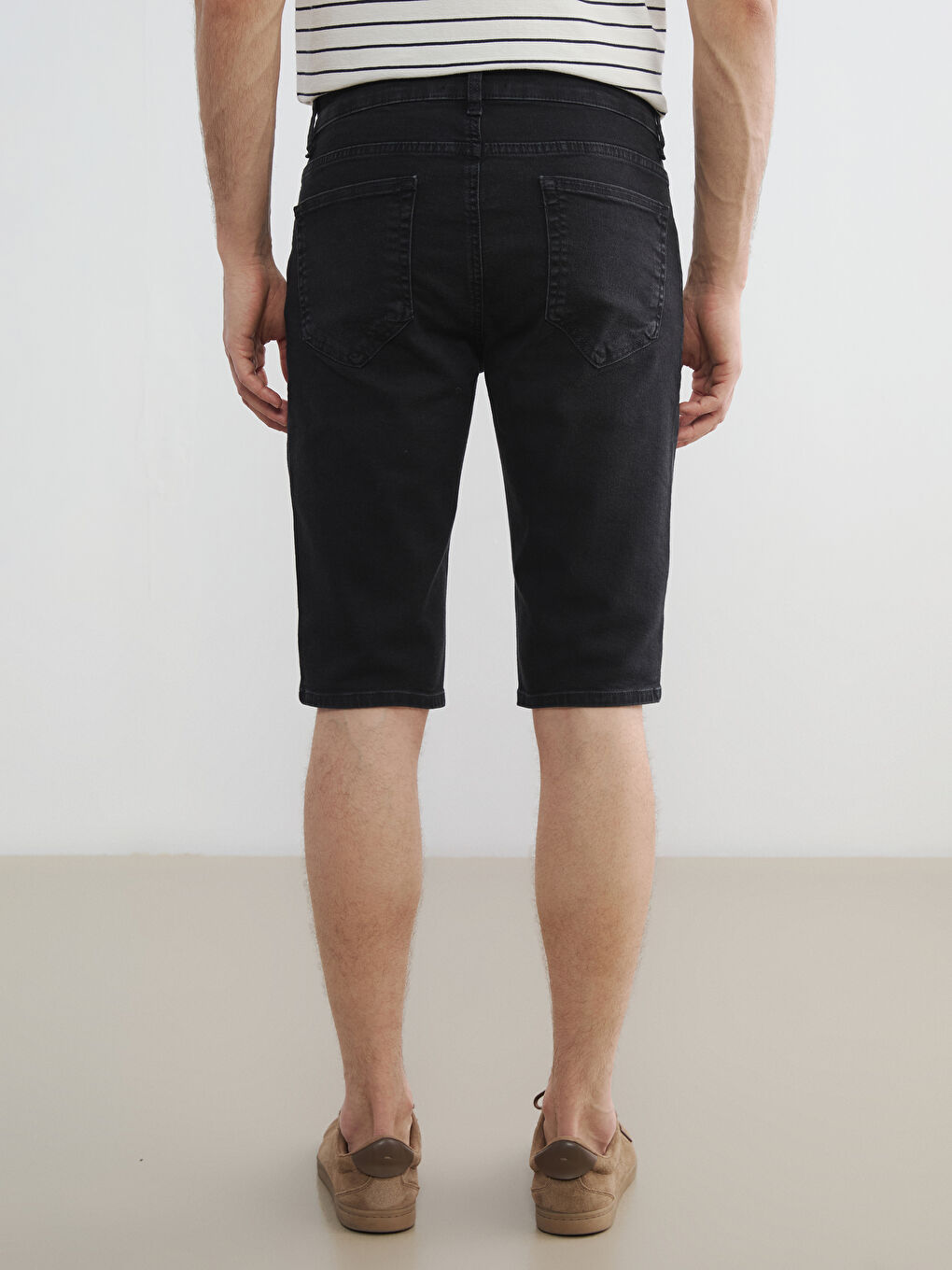 Siyah Süper Skinny Fit Erkek Jean Şort-3