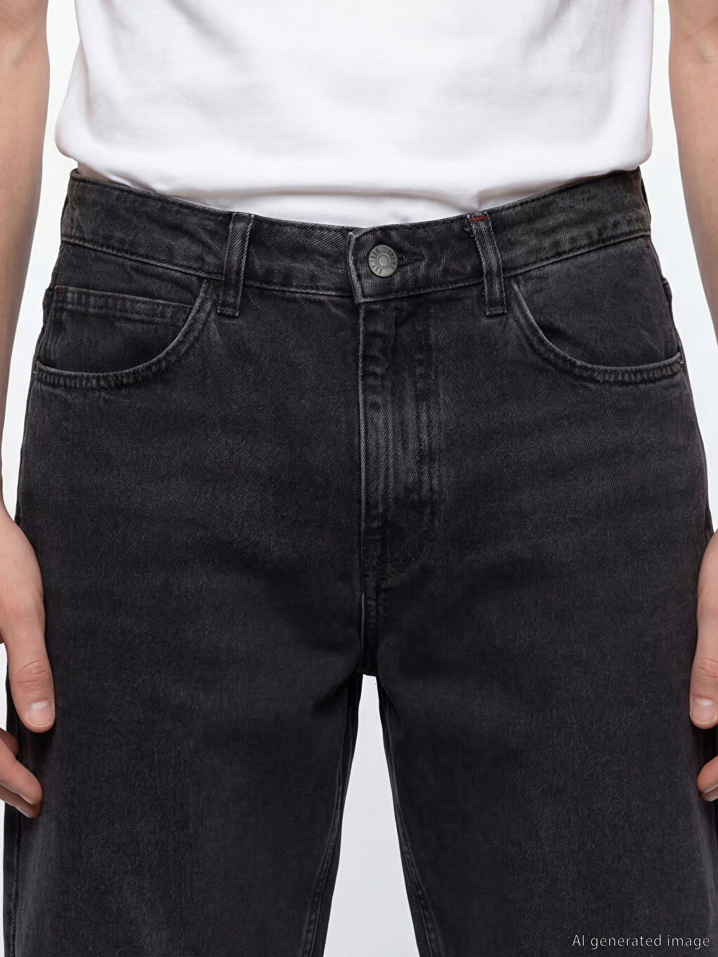 Siyah Standart Kalıp Erkek Jean Şort-2