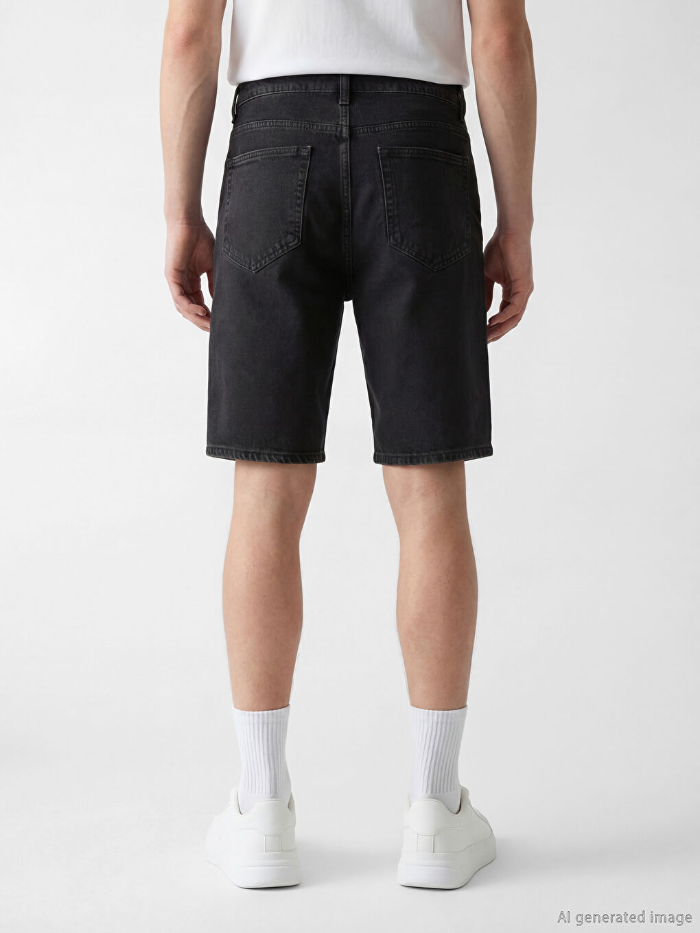 Siyah Standart Kalıp Erkek Jean Şort-3