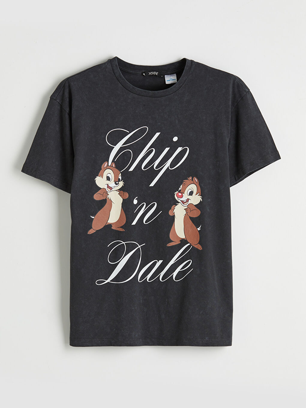 Antrasit Bisiklet Yaka Chip 'n Dale Baskılı Kadın Tişört