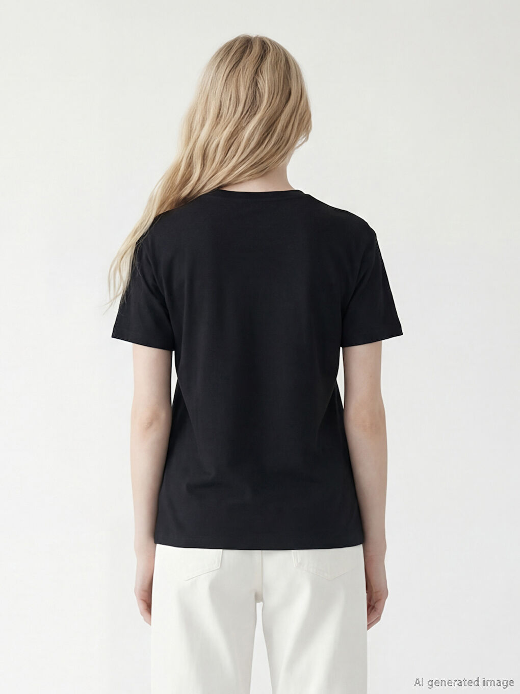 Siyah Bisiklet Yaka Mickey Mouse Baskılı Kadın Tişört-2