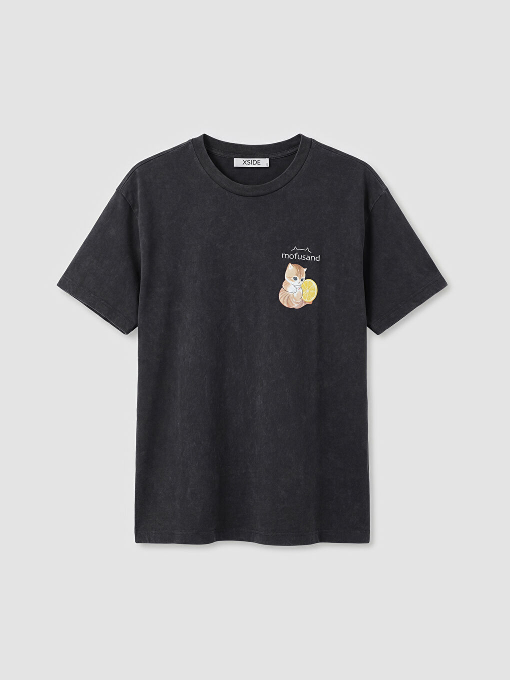 Antrasit Bisiklet Yaka Baskılı Kadın Tişört