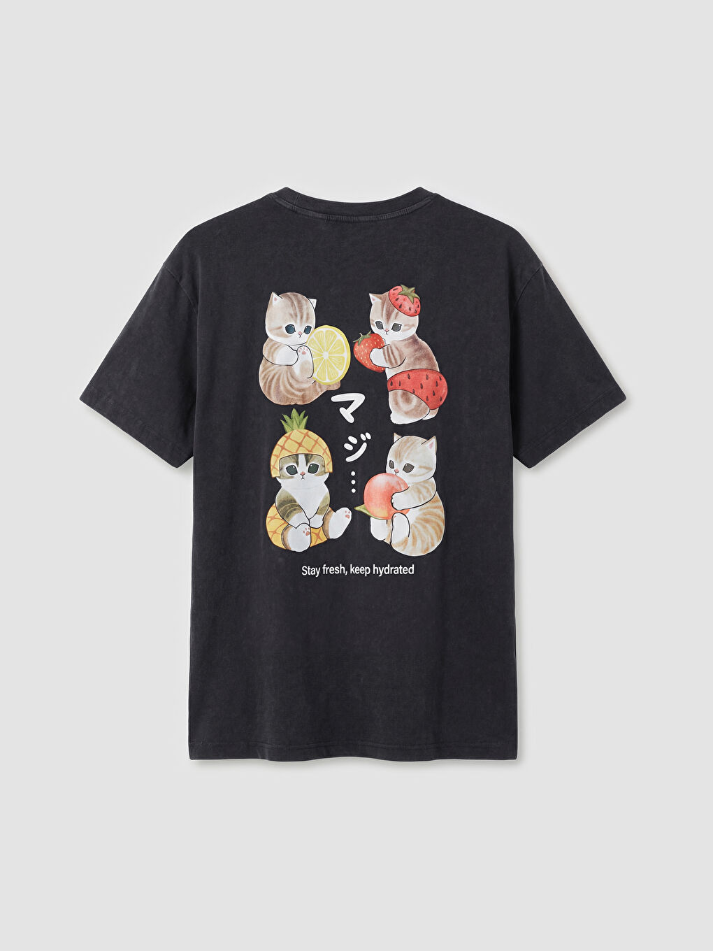 Antrasit Bisiklet Yaka Baskılı Kadın Tişört-1