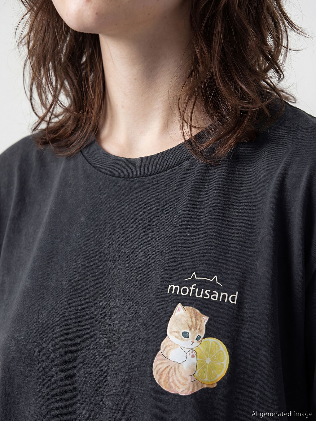 Antrasit Bisiklet Yaka Baskılı Kadın Tişört-2