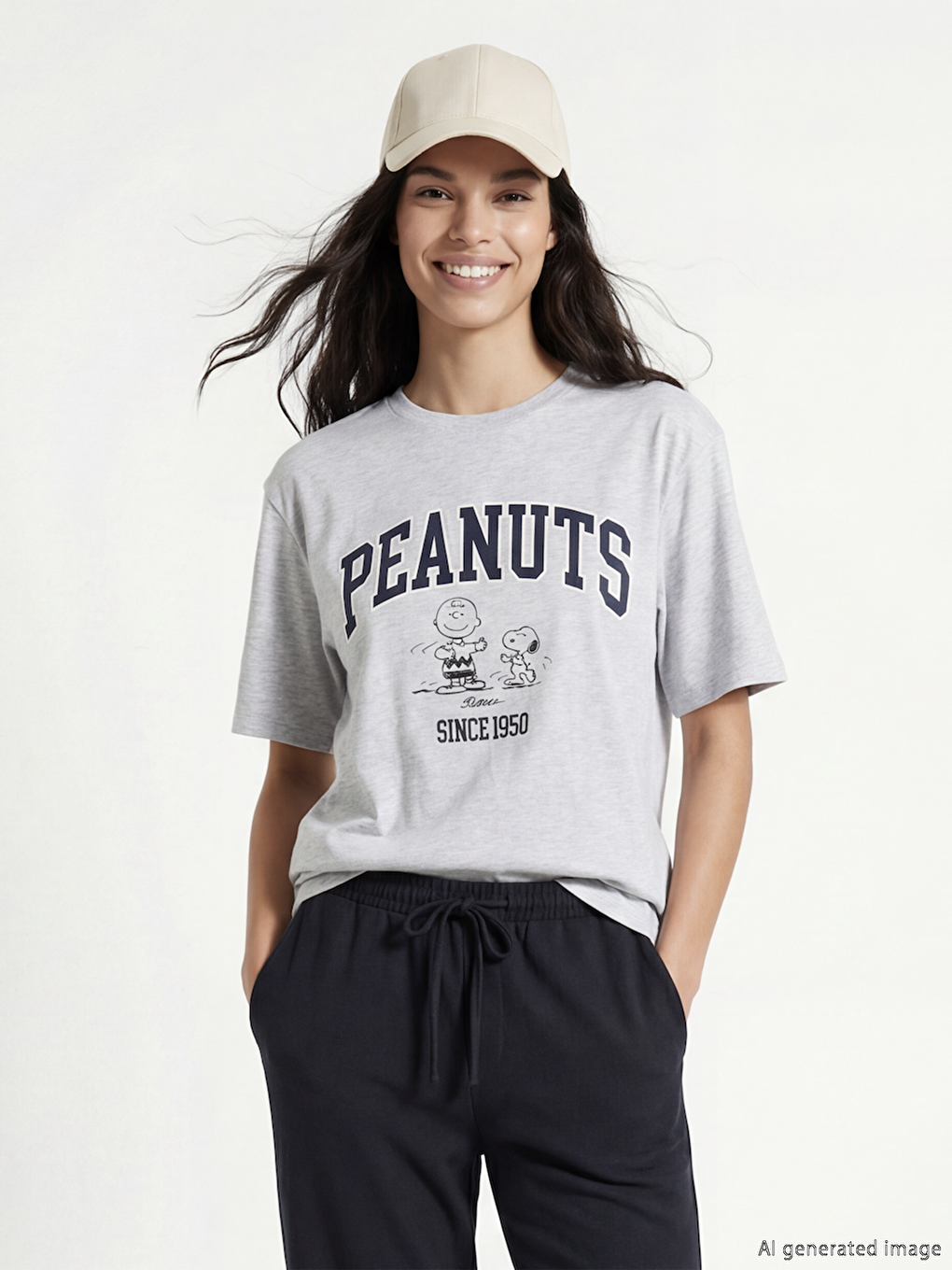 Gri Snoopy Baskılı Oversize Kadın Tişört