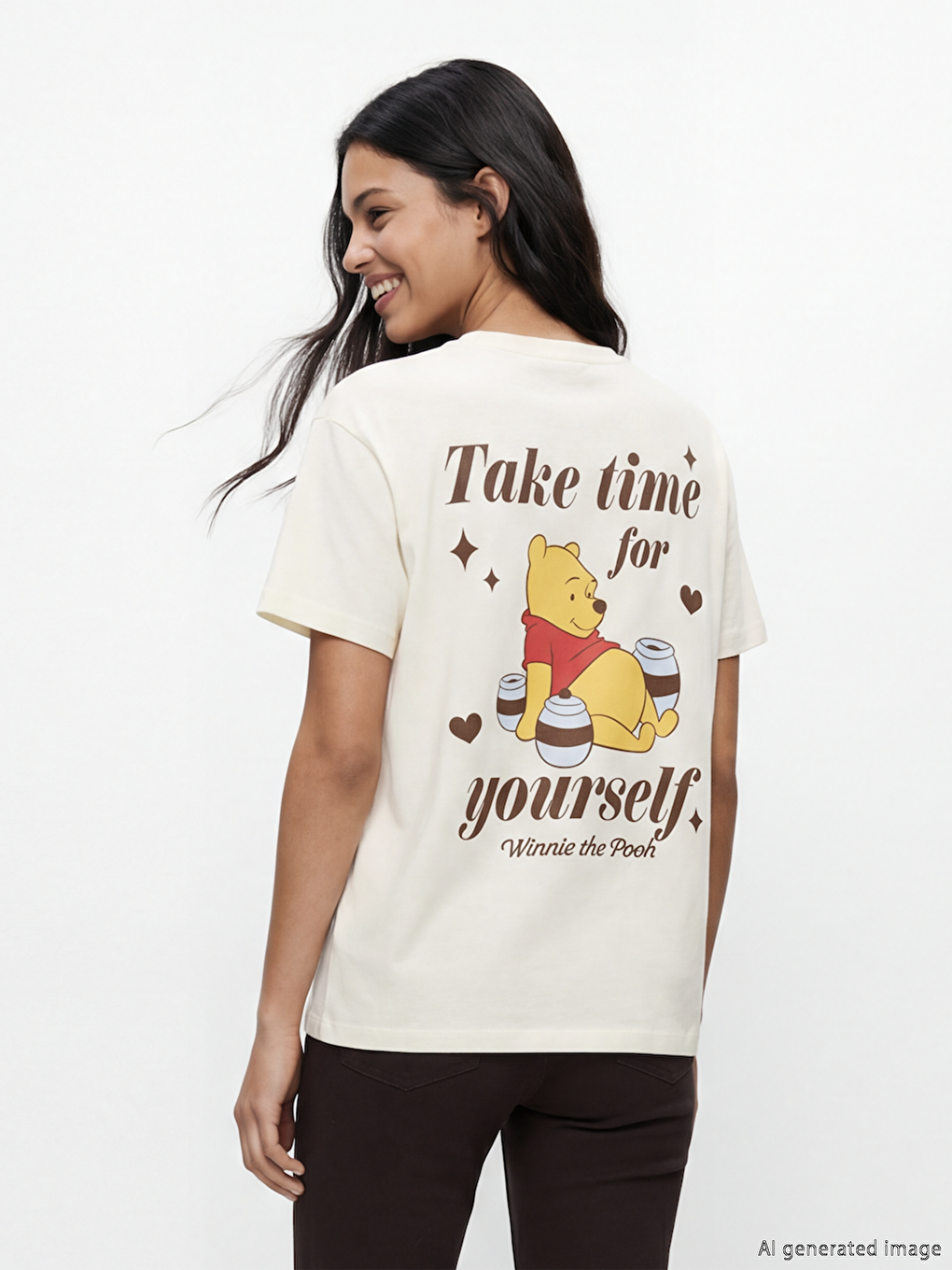 Crew Neck Winnie the Pooh Printed Women's T-Shirt