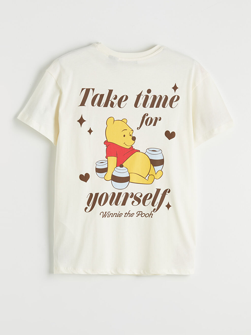 Bej Bisiklet Yaka Winnie the Pooh Baskılı Kadın Tişört-1