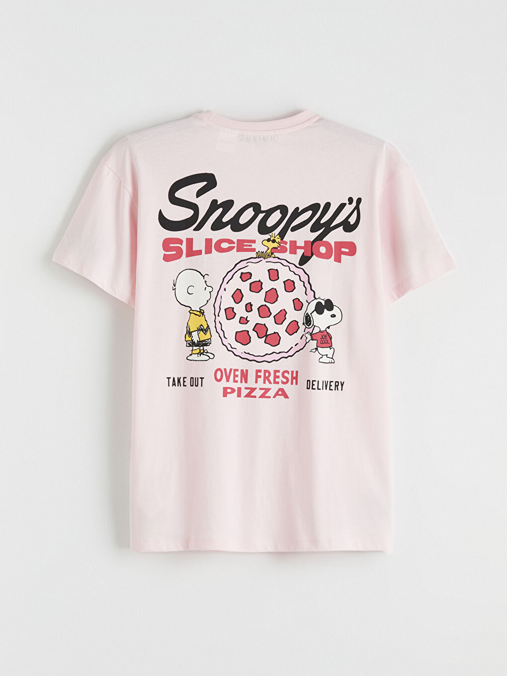 Pembe Bisiklet Yaka Snoopy Baskılı Kadın Tişört-2